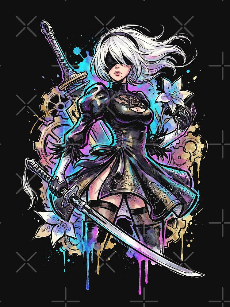 2B NieR Vaporwave Retro Wave Pink Blue Gradient Portrait by Senpaiwaves