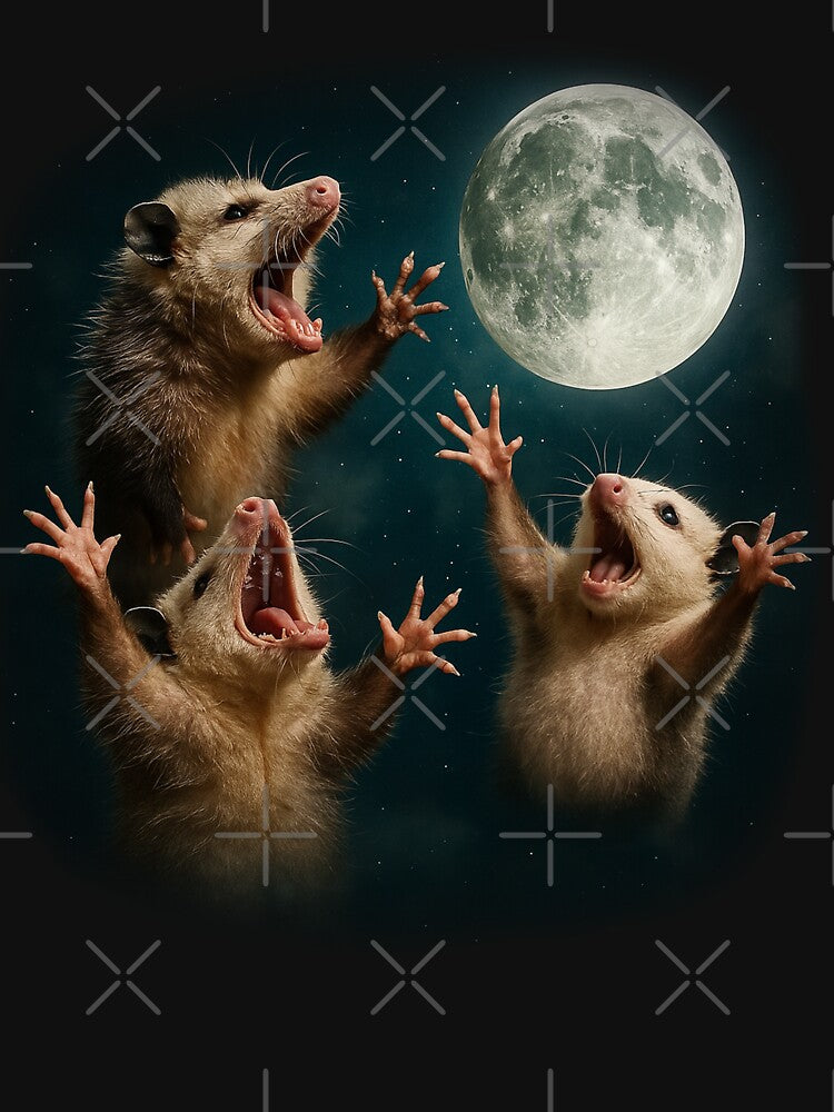Three Possum Moon 3 Opossum Funny Weird Cursed Meme tee by TynesDesign