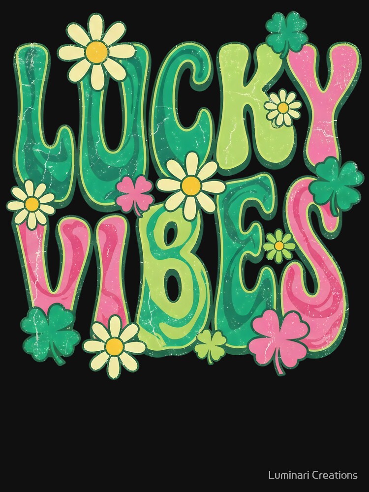 Lucky Vibes Retro Groovy - 70s Flower Power Shamrock Daisy Gift by Luminari Creations