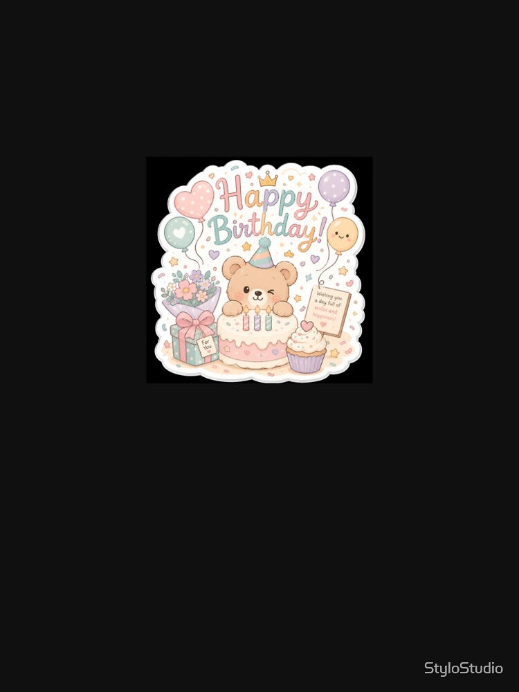 Cute Happy Birthday Sticker | Pastel Kawaii Birthday Party Animals | Birthday Cake Celebration Decal by StyloStudio