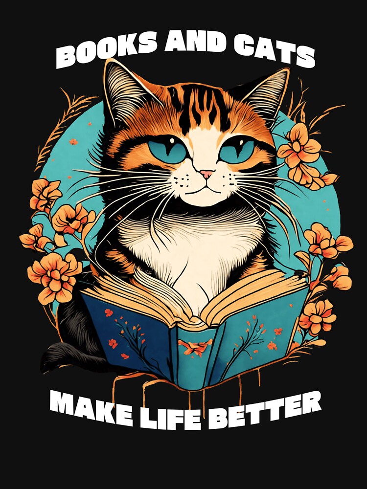 Books and Cats Make Life Better - Vintage Aesthetic Reading Cat by Pukisdaizi