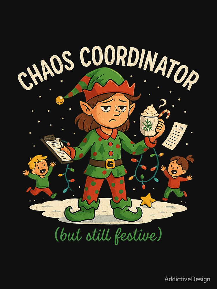 Chaos Coordinator (But Still Festive) – Funny Christmas Mom Shirt for Teachers, Parents, and Holiday Heroes by AddictiveDesign