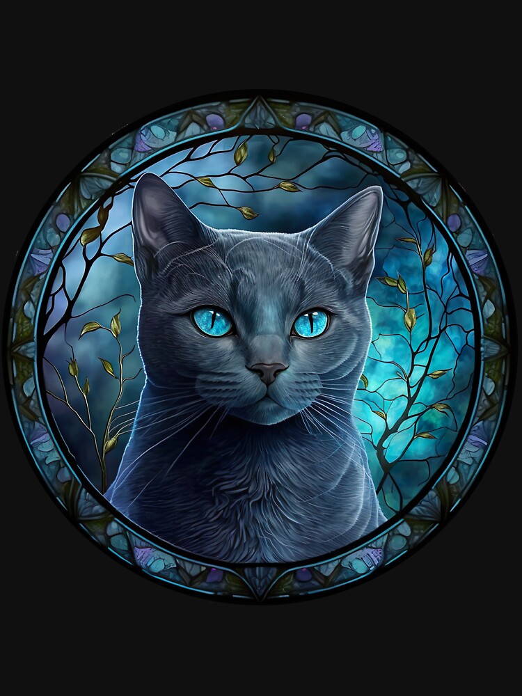 Stained Glass Russian Blue Cat in a Circle by Kalligraphika