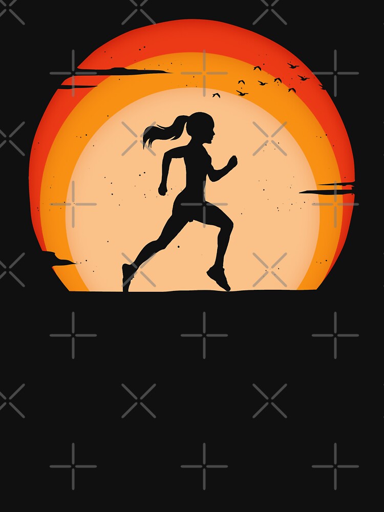 Vintage Running Girl Marathon Runner Sunset by SHIRTOVERLORD