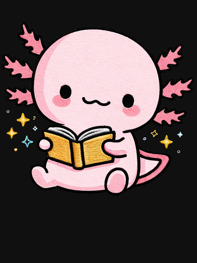 Reading Book Axolotl – Cute Kawaii Book Lover Axolotl Embroidery Style by ColorSplash123