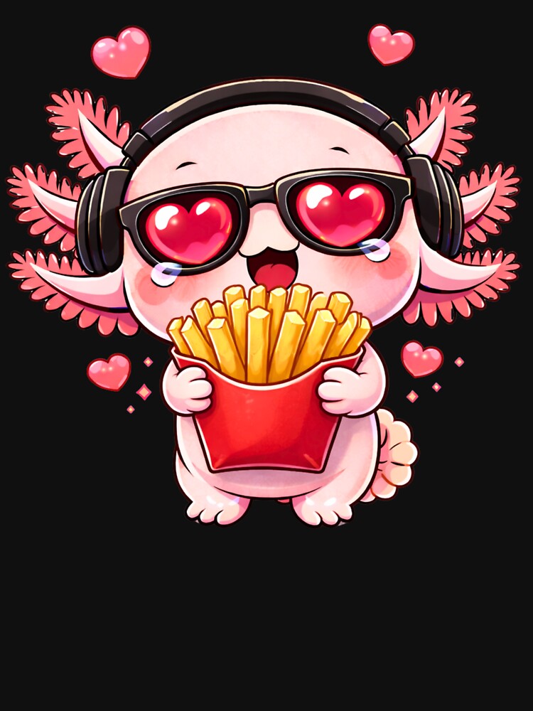 French Fries Love Axolotl – Cute Kawaii Axolotl with Fries Chibi Anime Art by ColorSplash123