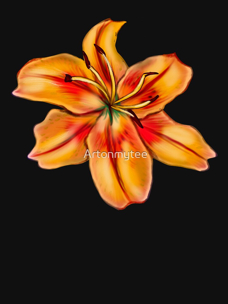 Lily Lilly flower painting - single yellow orange tiger  tiger lily by Artonmytee