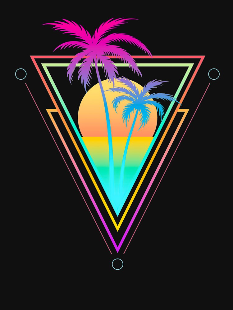 Retro 1980s 1990s Vaporwave Palm Trees Sunset Beach Surf Art by Hitagivapor