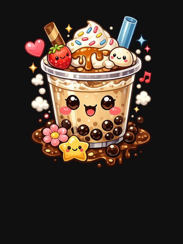 Kawaii Cute Boba Bubble Tea with Ice Cream and Strawberry by muhammadkhafidh