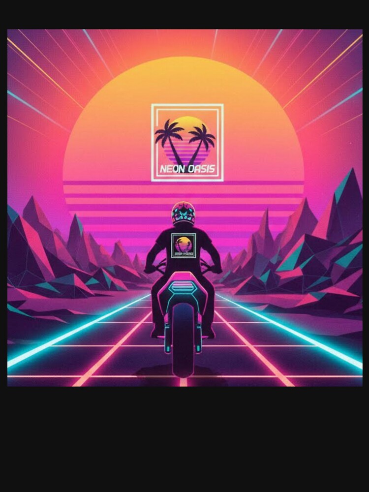 Neon Oasis Rider – Retro Futuristic Vaporwave Art by Dogandesighn