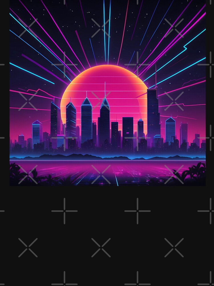 Retro Neon Synthwave Cityscape | Vaporwave Skyline Poster & Sticker by BlendArts