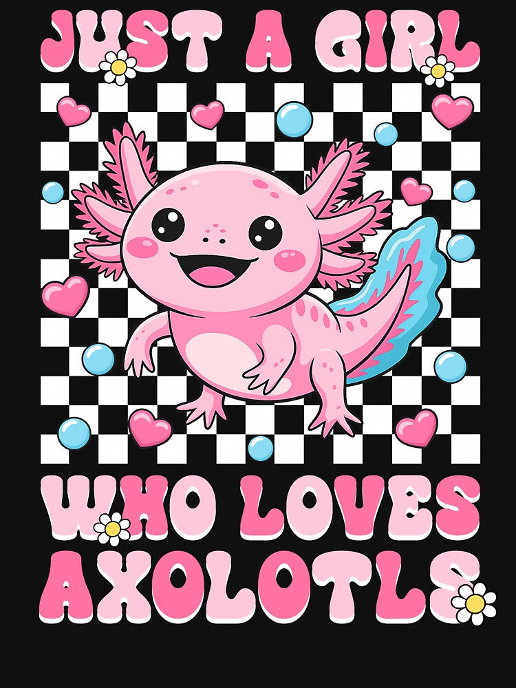 Y2K Checkered Axolotl Girl T-Shirt by LarryMBrown
