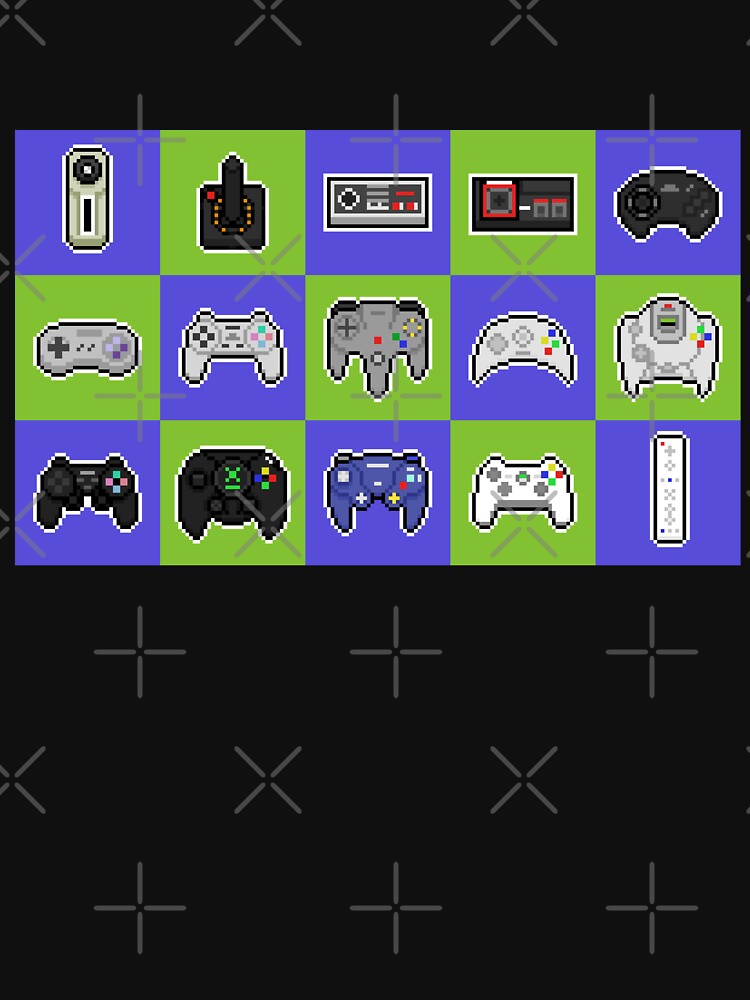 Gamer Green Purple Pixel Art Retro Controllers Pattern by JessicaAmber