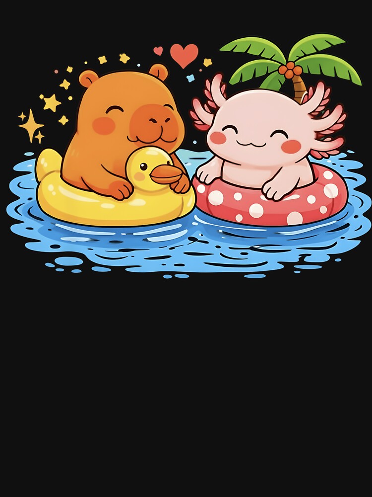 Cute Capybara and Axolotl Summer Pool Party - Kawaii Best Friends Design by haitrieuic96