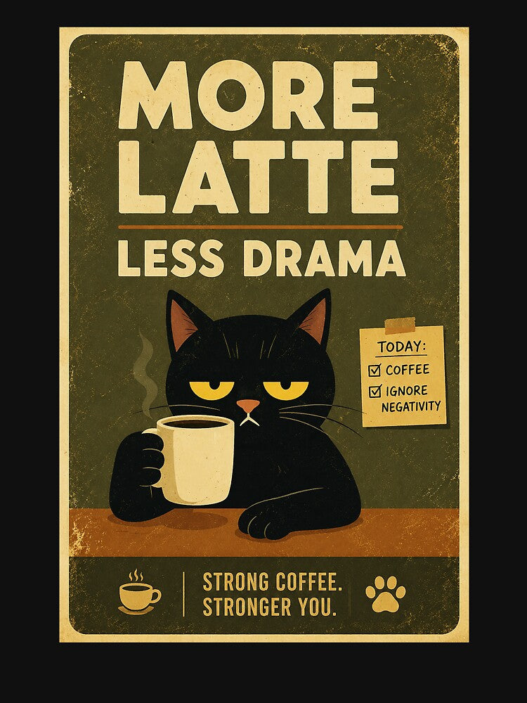 Grumpy Black Cat Coffee Humor Retro Poster With Low Drama Energy by eliramaison