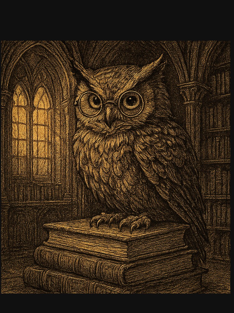 Wise Owl in Candlelit Library by MindsInBloom