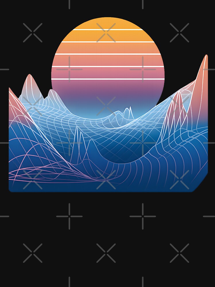 Retro Futuristic Sunset Mountains | Vaporwave Synthwave Aesthetic Landscape Art by DrawHandArt