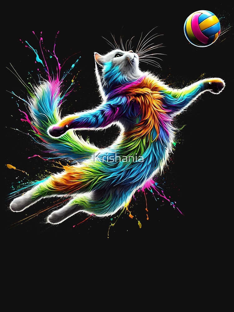 Colorful Cat Playing Volleyball Player Kitten Lover by Kimberley King Art  King Art