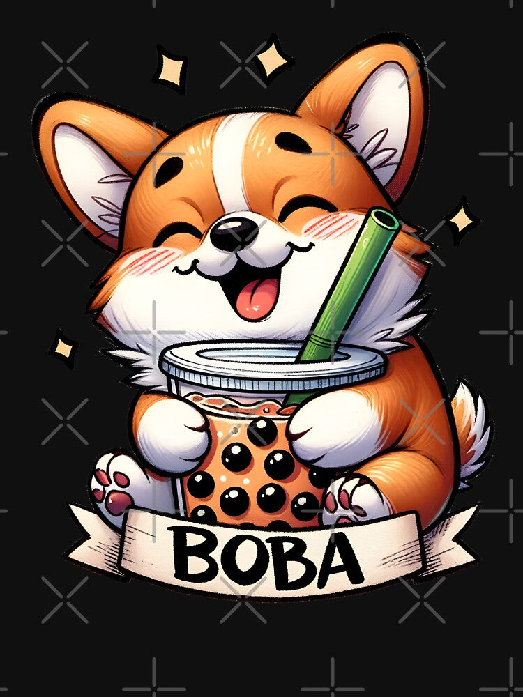 Corgi Drinking Boba Tea by DominDesigns