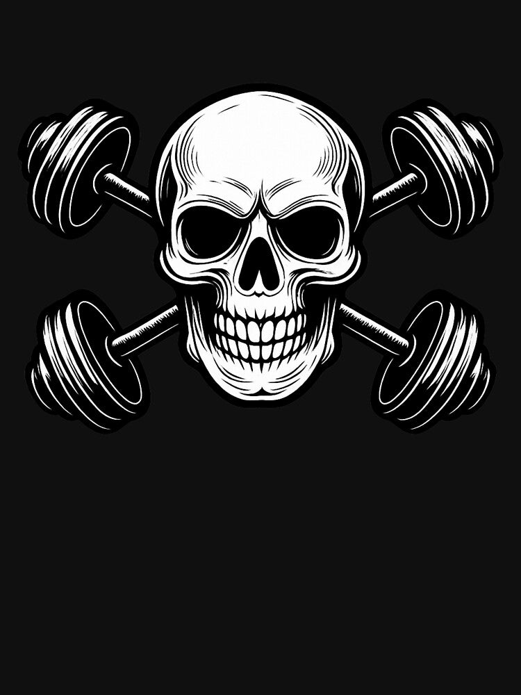 Tattoo-Style Skull with Crossed Barbells – Gym Design by NoRestDesigns