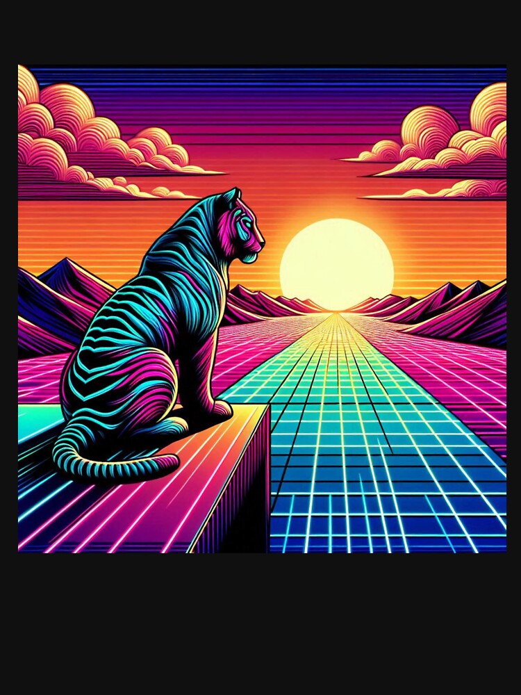 Neon Tiger in Retro-Futuristic Sunset Grid by Dogandesighn