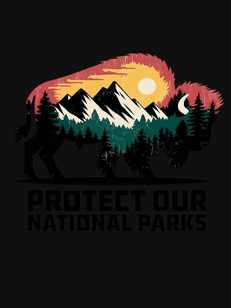 Protect Our National Parks Hiking Mountains Bison Vintage by KotexTemu