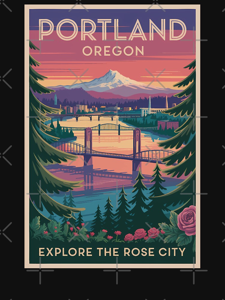 Portland Oregon Mount Hood Travel Art Vintage by KrisSidDesigns