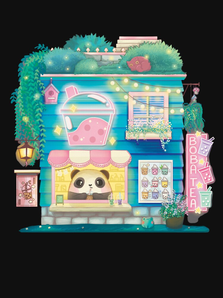 Cute panda Taking a break at the boba tea shop by Jackaliofficial