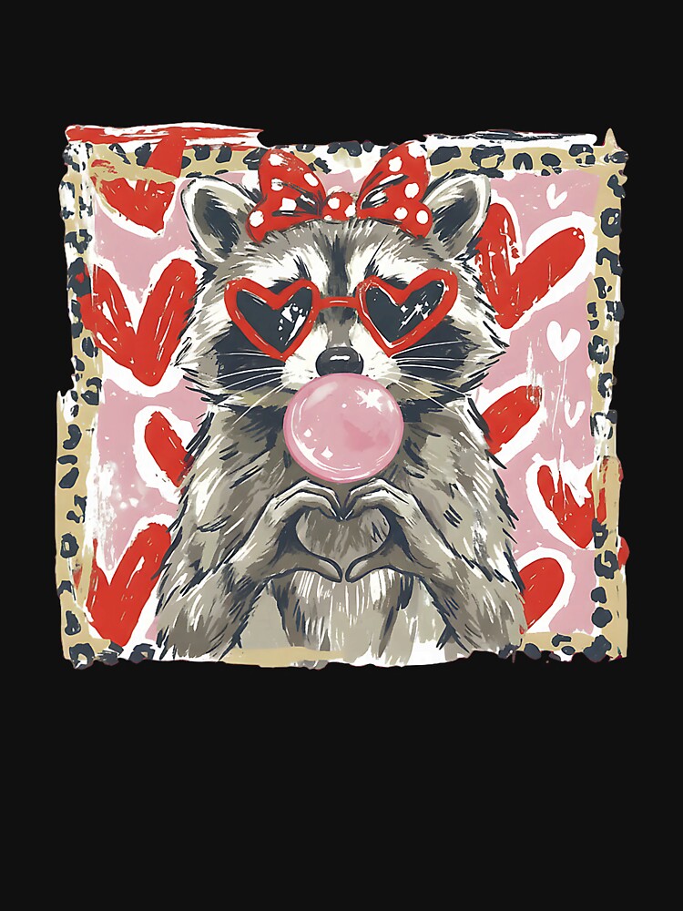 Vintage Leopard Funny Valentine Raccoon Lover Heart XOXO by mjohnson9