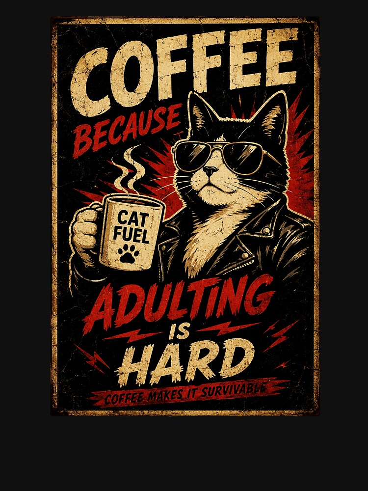Coffee Because Adulting Is Hard Funny Cat Caffeine Humor by Modaozushi216