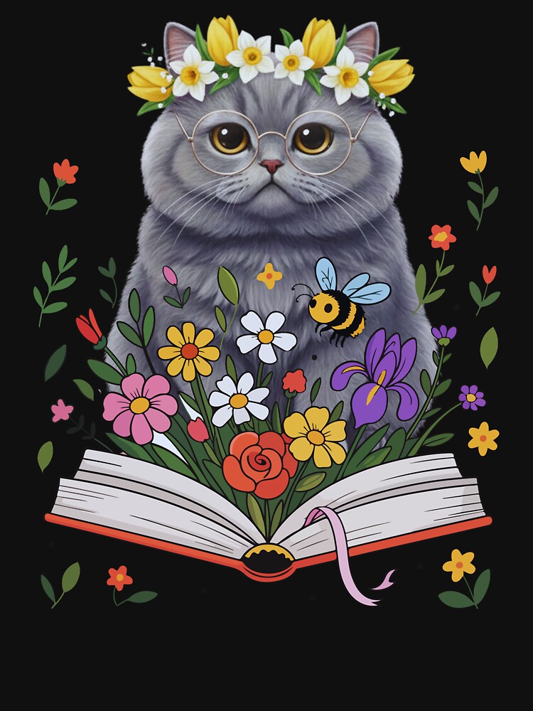 Library Cat Floral Crown Bookworm Aesthetic by MotivaChic