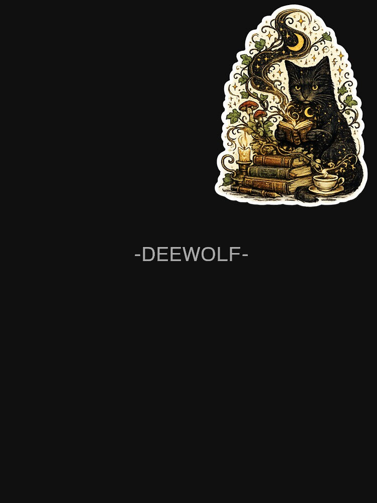 Celestial Black Cat Reading Antique Books by -DEEWOLF-