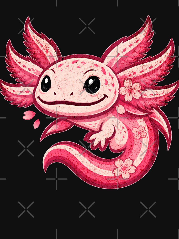 Cute Sakura Axolotl Cherry Blossom Kawaii Art by MonsoonInkX
