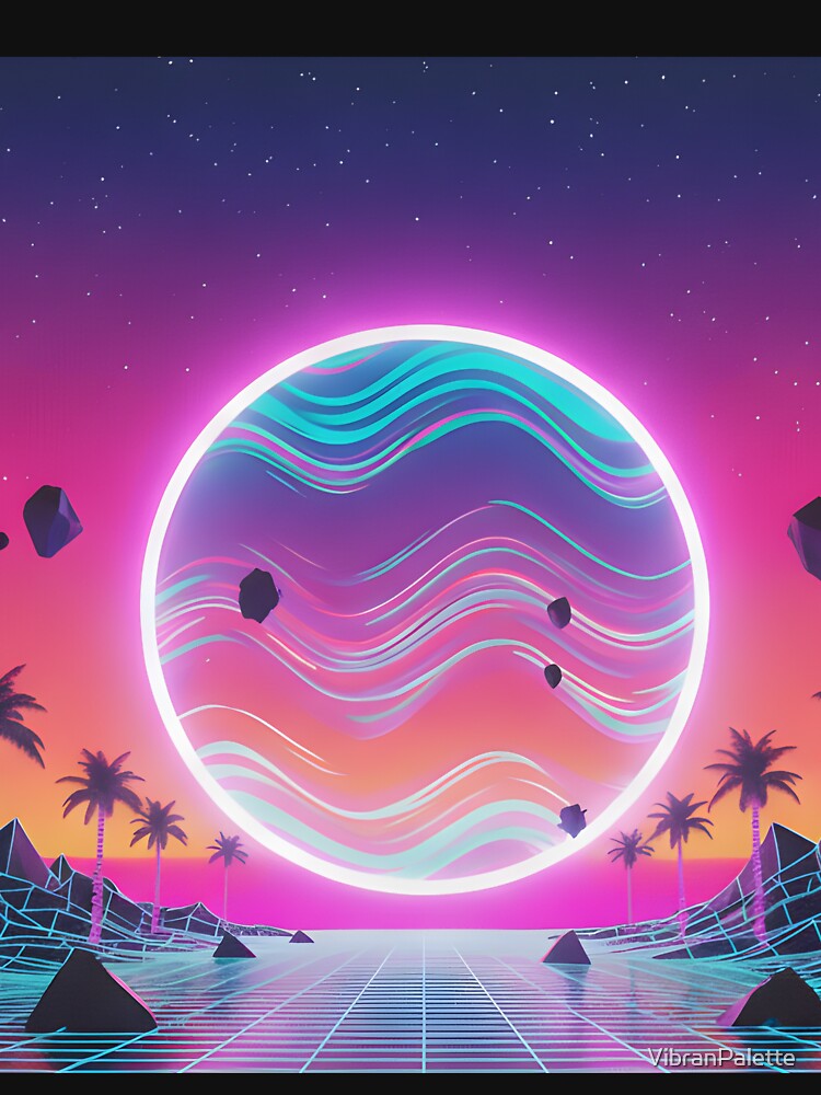 Vaporwave Sunset Glow: Retro 80s Synthwave Grid | Aesthetic Retrowave Planet Palms by VibranPalette