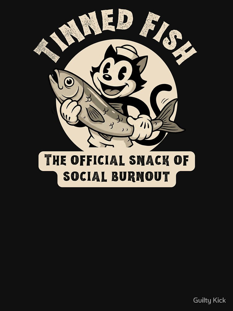 Tinned Fish Sailor Cat Retro T-Shirt Official Snack of Social Burnout Vintage 1930s Cartoon Tee by Guilty Kick