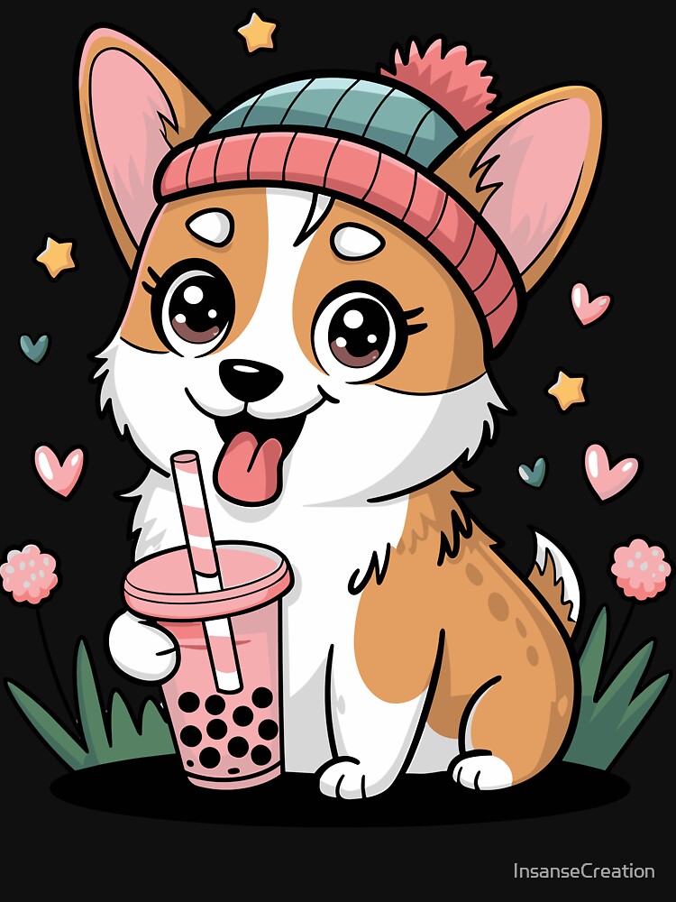 Adorable Corgi Drinking Bubble Tea by InsanseCreation