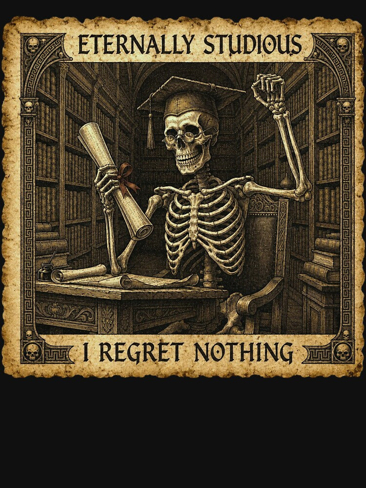Eternally Studious I Regret Nothing Skeleton Graduation Dark Academia by thoughtswear