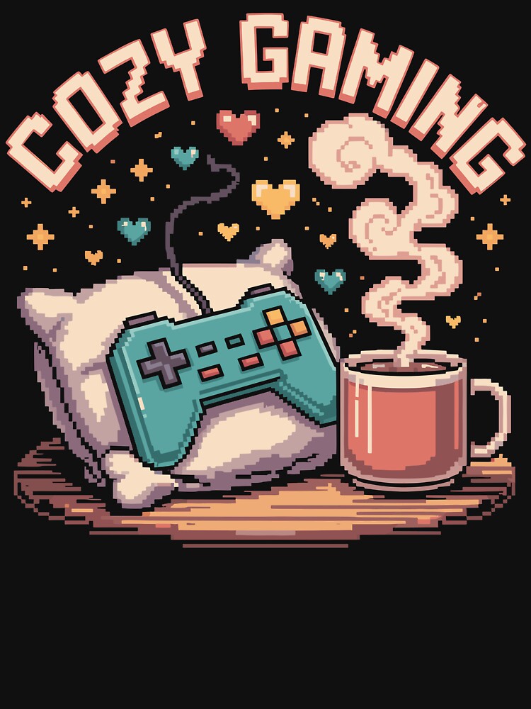 Cozy Gaming Retro Pixel Art Controller Coffee by Serbin