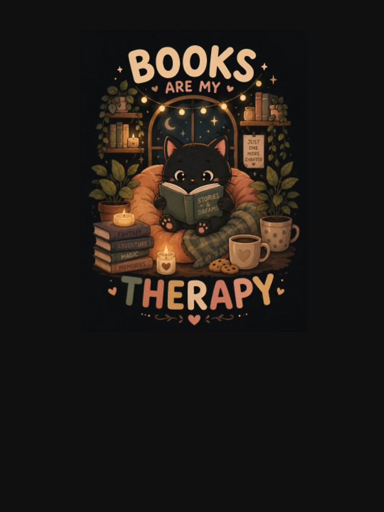 Cozy Cat Reading Shirt – Books Are My Therapy – Cute Book Lover Gift by Creativedes786