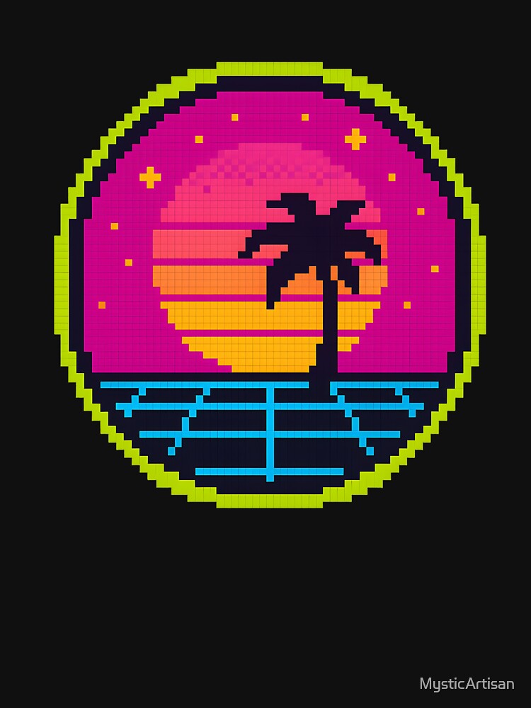 Pixel Sunset Vaporwave Palm Art by MysticArtisan