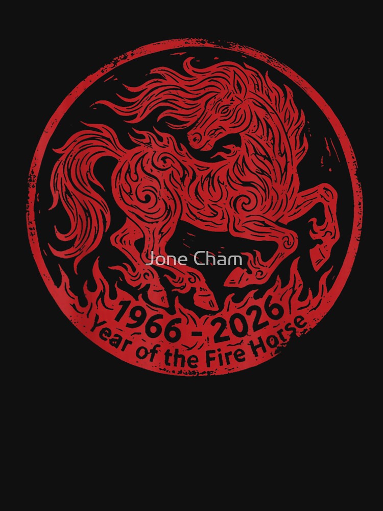 Year of the Fire Horse 1966 2026 Chinese Zodiac Red Vintage Art by Jone Cham