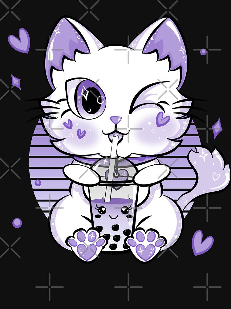 Cute Boba Tea Drink Kawaii Neko Cat Boba Tea by ZNOVANNA