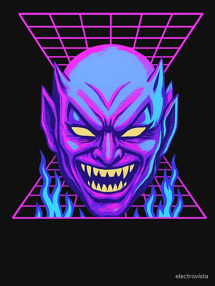 Synthwave Devil Head Retro Vapor Grid by electrovista