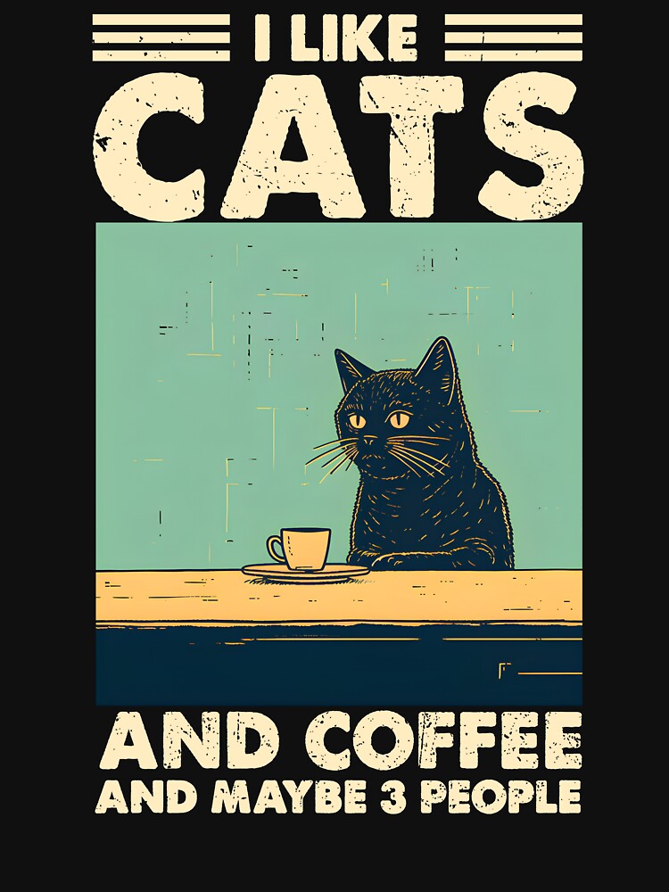 Vintage Cat Coffee and People Tee by LarryMBrown