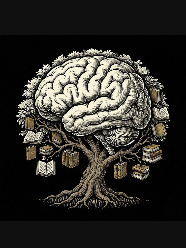 Dark Academia Brain Book Aesthetic T-Shirt by MaynyStudio