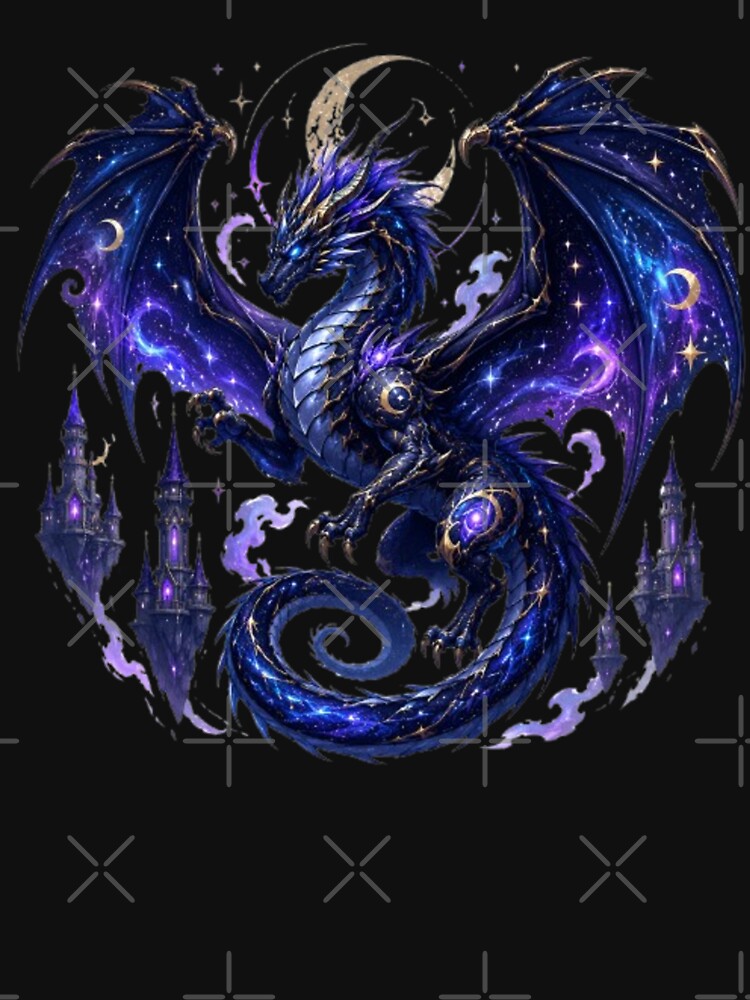Cosmic Galaxy Dragon T-Shirt Design | Celestial Space Dragon Fantasy Art | Moon Dragon Graphic | Purple Nebula Dragon by Designs-2-The-T