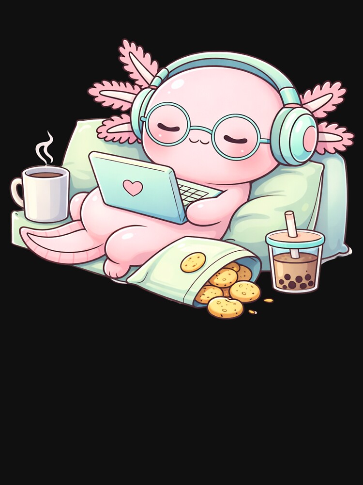 Cozy Laptop Axolotl – Cute Kawaii Axolotl Relaxing at Home Chibi Art by ColorSplash123