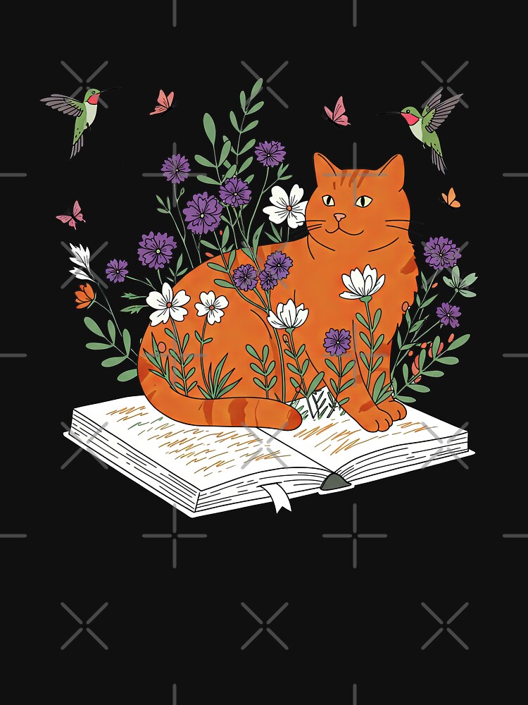 Cozy Cat Reading Book Nature Spring Cottagecore by TeeARTHY