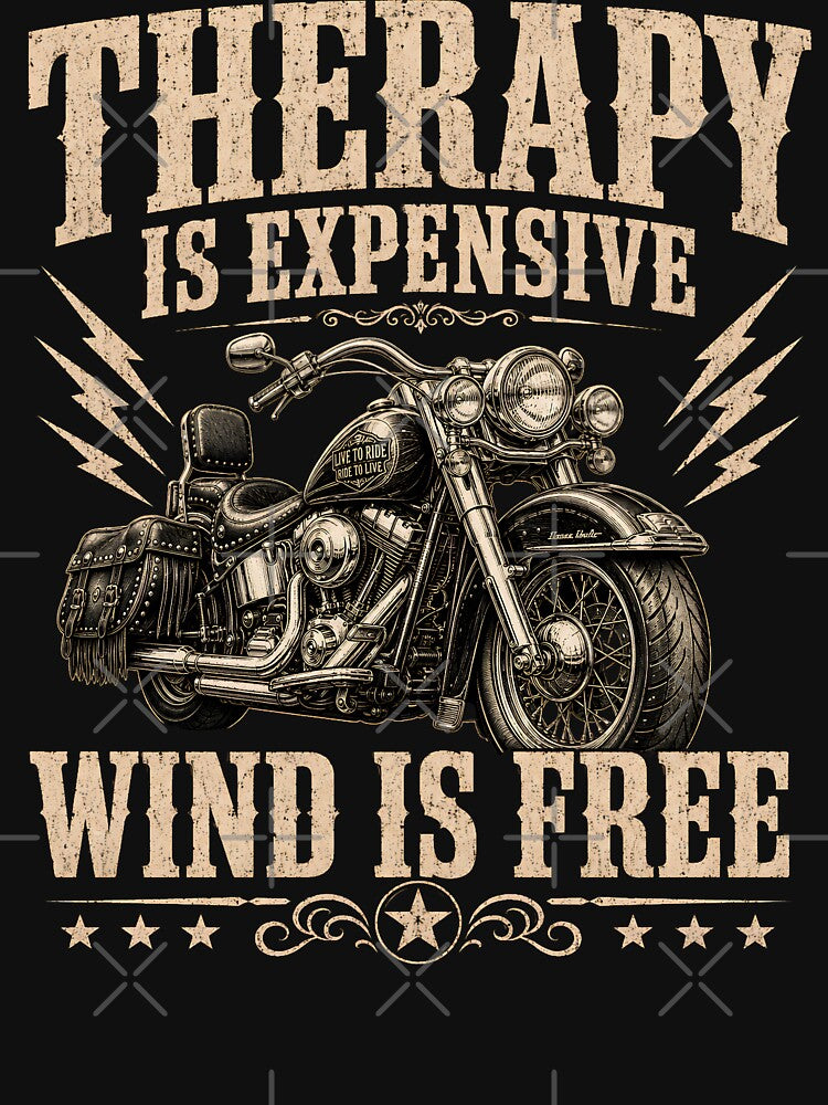 Therapy Is Expensive Wind Is Free Shirt, Funny Motorcycle Tee, Biker Humor Gift for Men, Rider Dad by THREE LITTLE BEANS