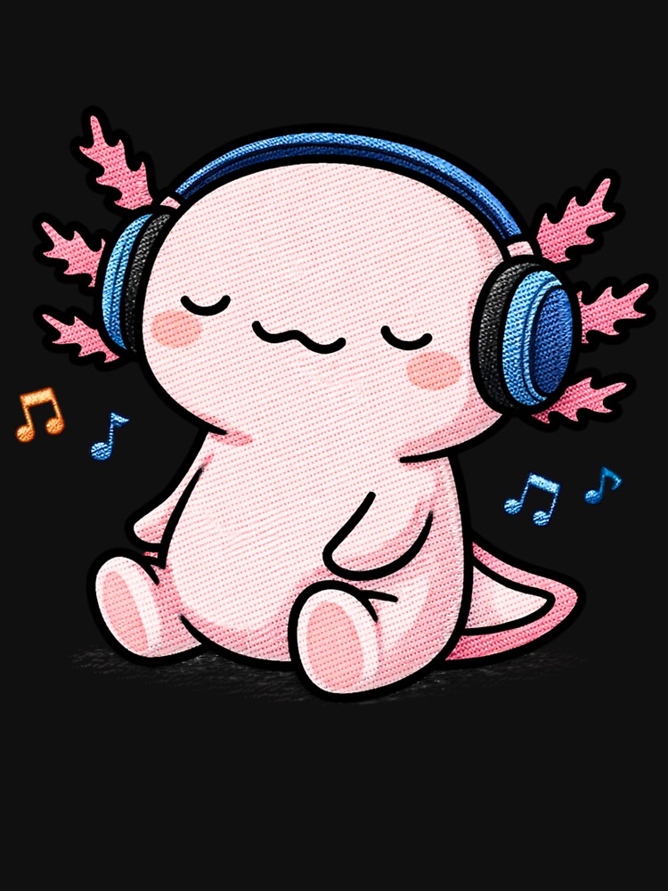 Music Lover Axolotl – Cute Kawaii Axolotl with Headphones Embroidery Style by ColorSplash123